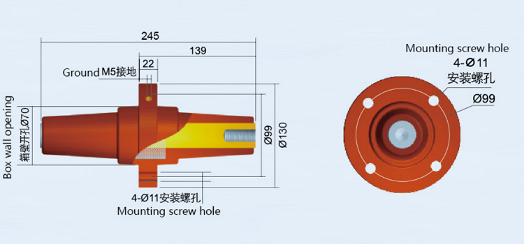 DOWE DJTG-12/24KV/630A High Quality European Type Butt Bushing Insulator For High Voltage Electric Equipment